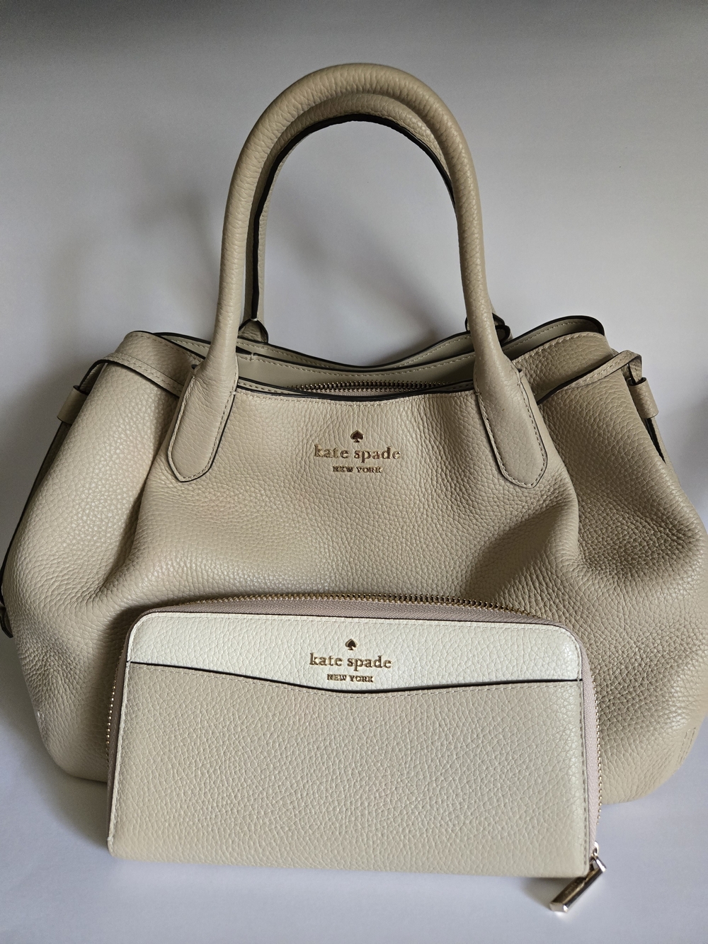 kate spade New York Pebbled Leather Handbag and Wallet Set in Beige